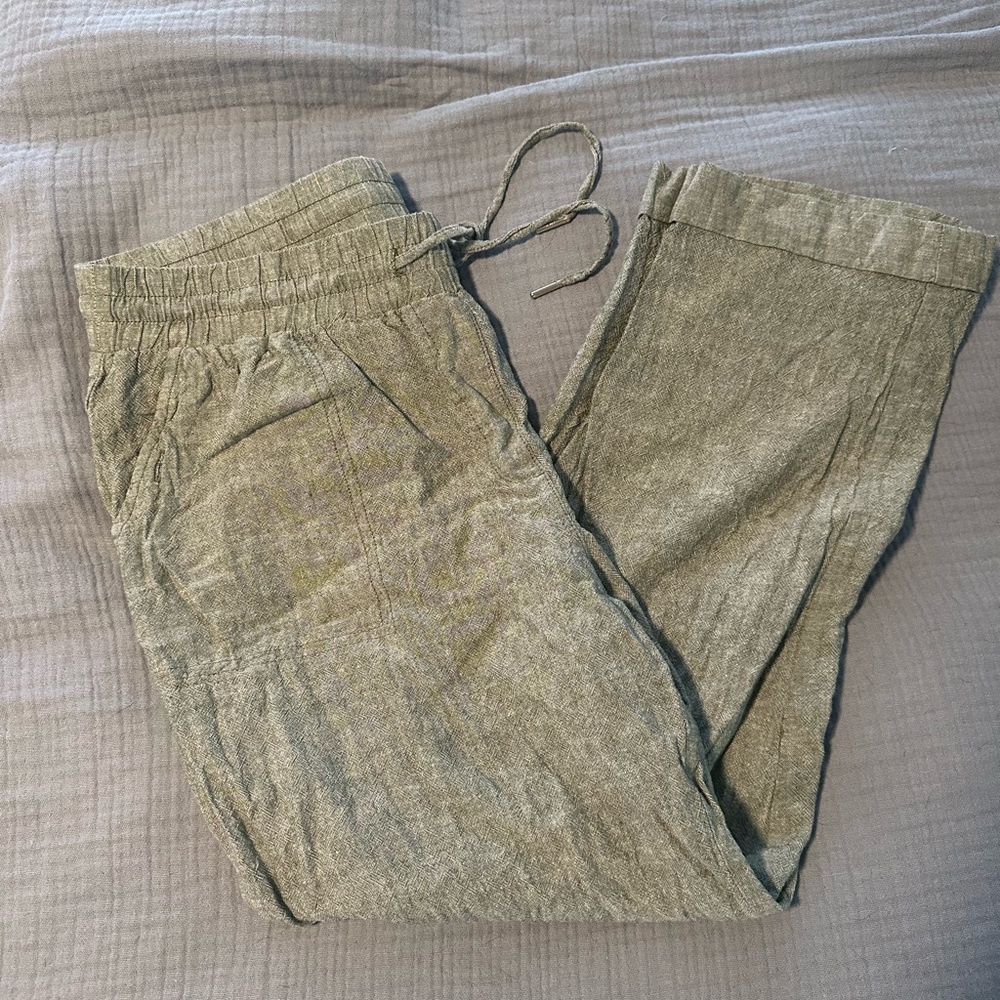 Casual Green Cropped Drawstring Pants